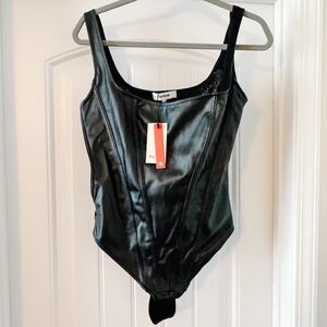 Shapewear Faux Leather Lace Balconette Sculpting Bodysuit